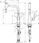 Küchenarmatur von Hansgrohe mit Ausziehfunktion. Maßzeichnung mit Abstand und Dimensionen für montierte Installation. Detalierte technische Spezifikationen sind angegeben.